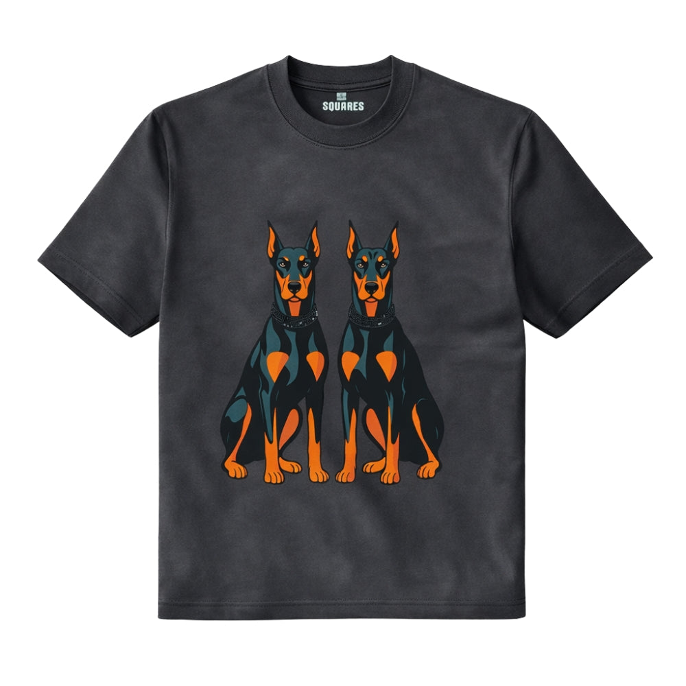 Squares Doberman Luxury Graphic T-Shirt 300GSM Heavyweight Cotton Rhinestone Detail