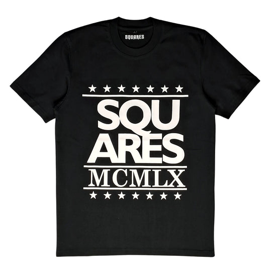 Squares Black Slim Fit Print T-Shirt – 300 GSM 100% Cotton