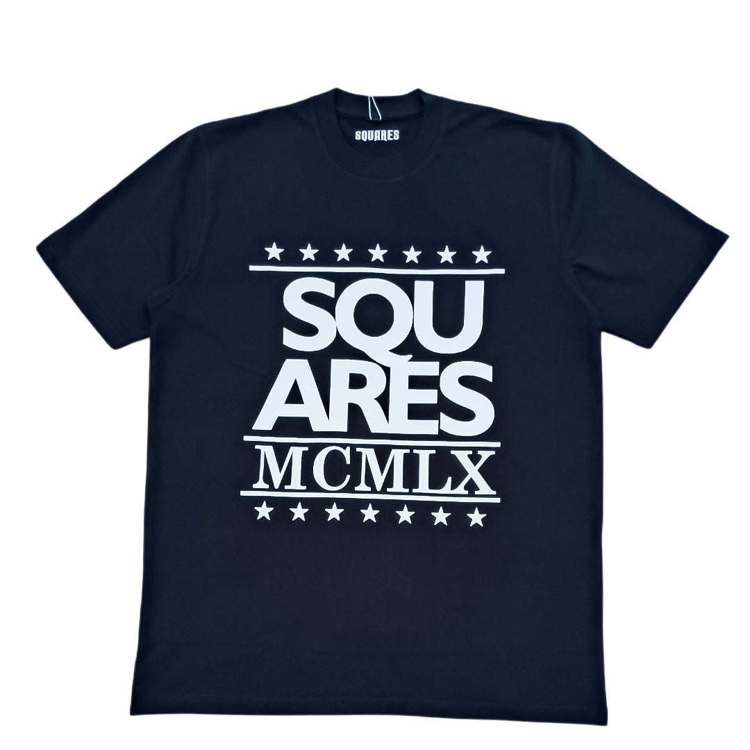 Squares Black Slim Fit Print T-Shirt – 300 GSM 100% Cotton